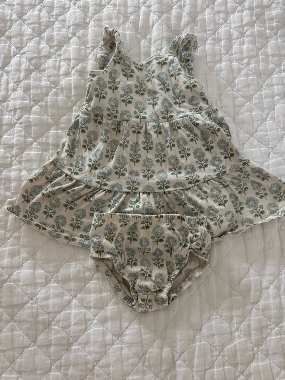 Tiered Baby Dress with Matching Bloomers - Cream & Sage Floral